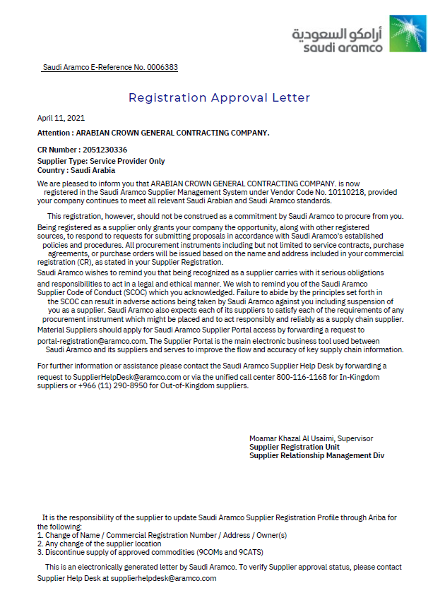 ARAMCO Registered